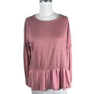 Oversized ribbed Blouse with Rufled Bottom Elastic Cuff at wrist Mauve Small / M
